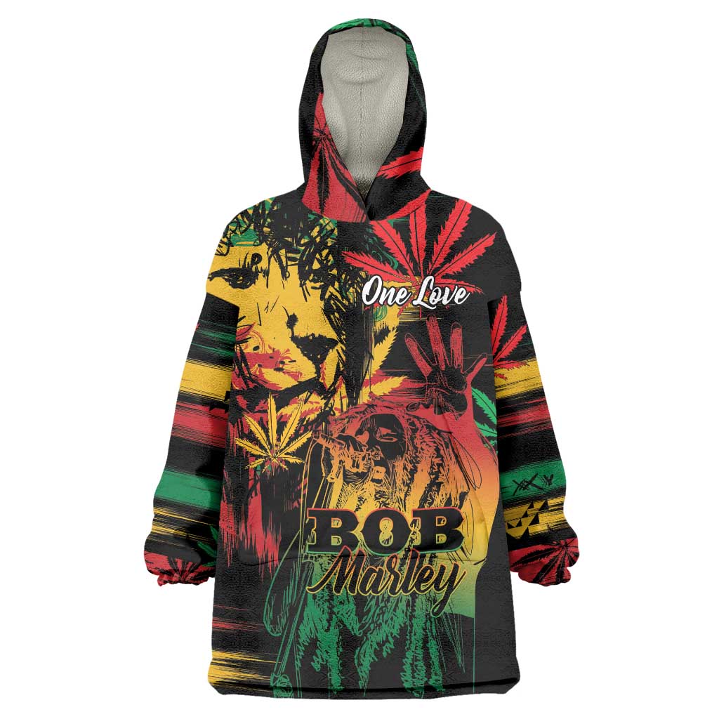 Personalized Reggae King Marley One Love Wearable Blanket Hoodie Rastafarian Lion Grunge - Wonder Print Shop