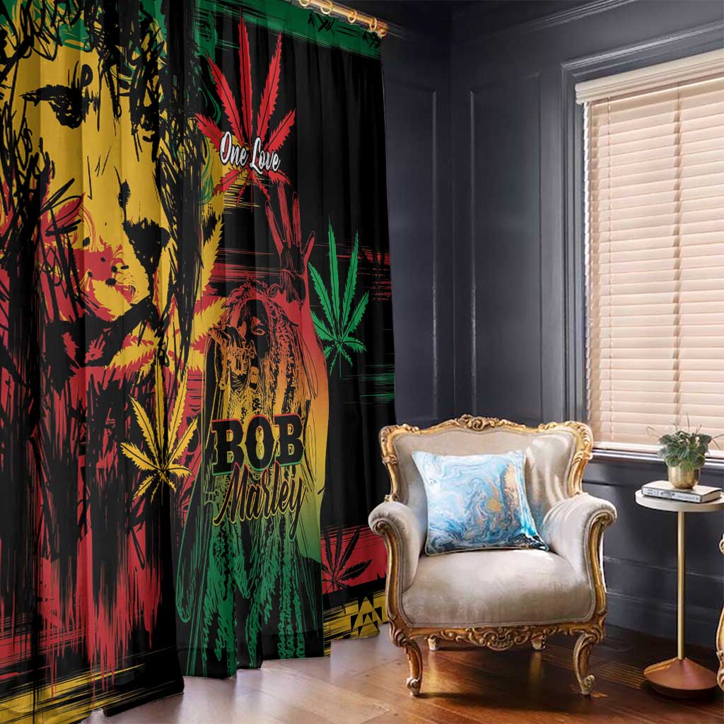 Reggae King Marley One Love Window Curtain Rastafarian Lion Grunge - Wonder Print Shop