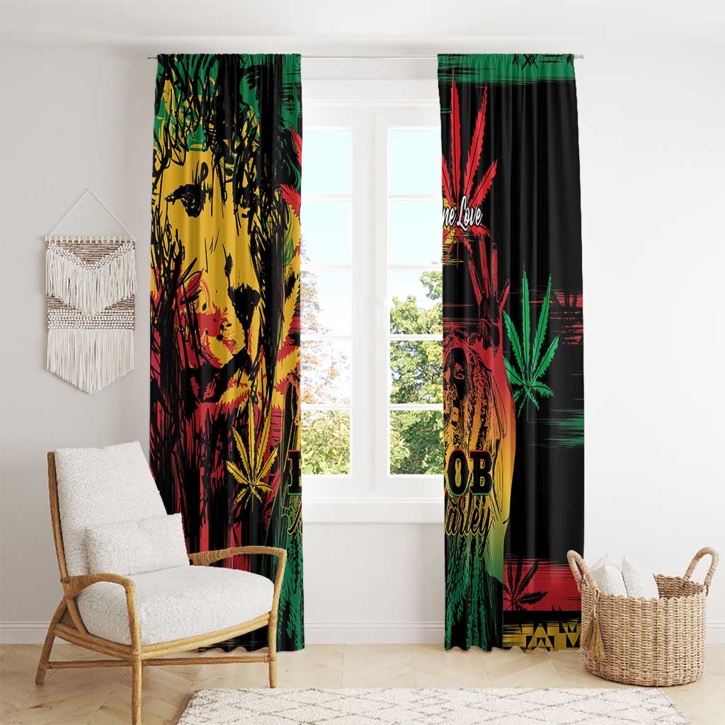 Reggae King Marley One Love Window Curtain Rastafarian Lion Grunge - Wonder Print Shop