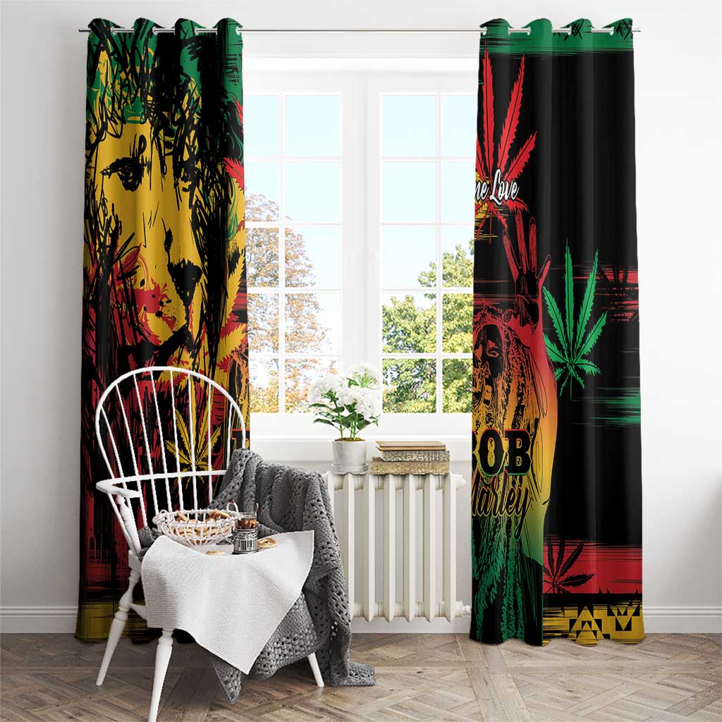 Reggae King Marley One Love Window Curtain Rastafarian Lion Grunge - Wonder Print Shop