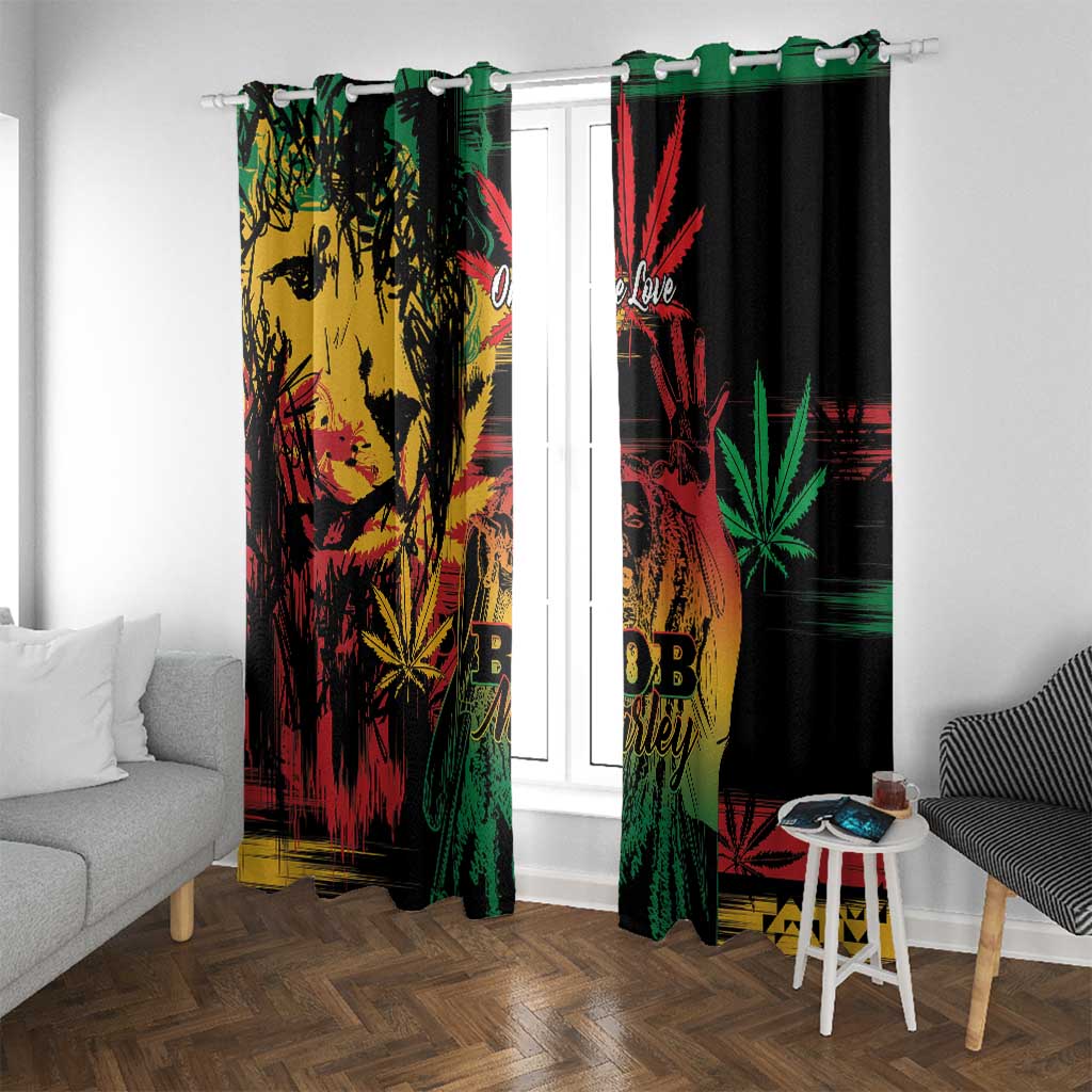 Reggae King Marley One Love Window Curtain Rastafarian Lion Grunge - Wonder Print Shop