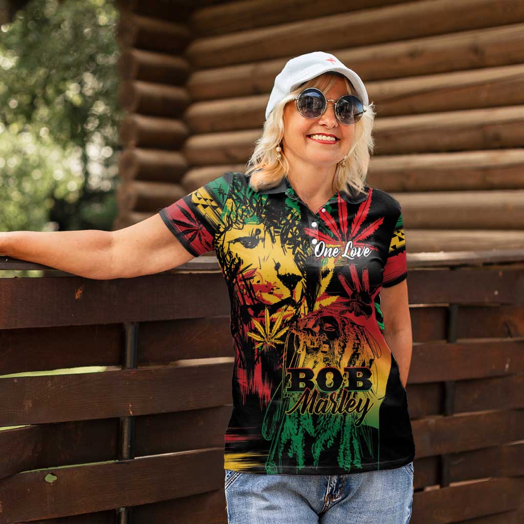 Personalized Reggae King Marley One Love Women Polo Shirt Rastafarian Lion Grunge - Wonder Print Shop