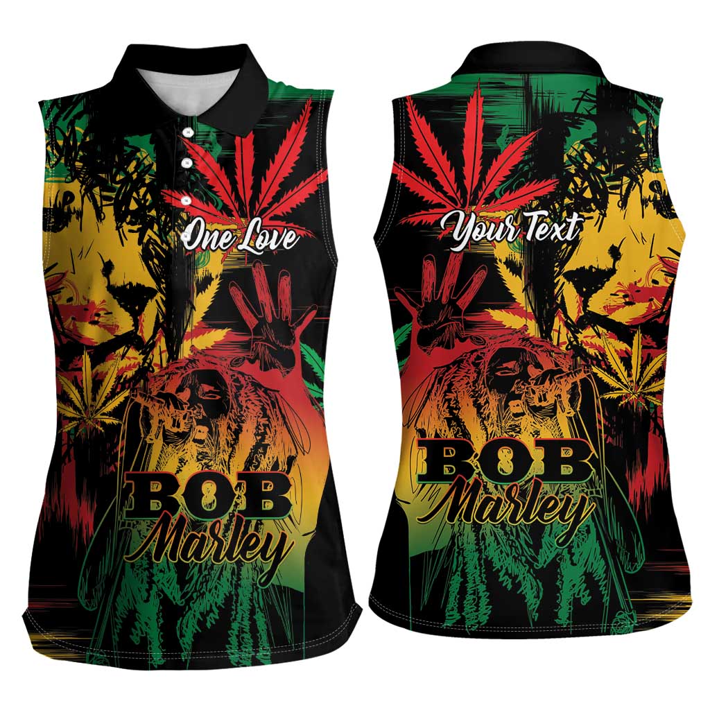 Personalized Reggae King Marley One Love Women Sleeveless Polo Shirt Rastafarian Lion Grunge - Wonder Print Shop