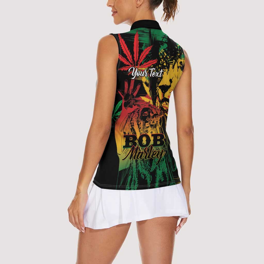 Personalized Reggae King Marley One Love Women Sleeveless Polo Shirt Rastafarian Lion Grunge - Wonder Print Shop