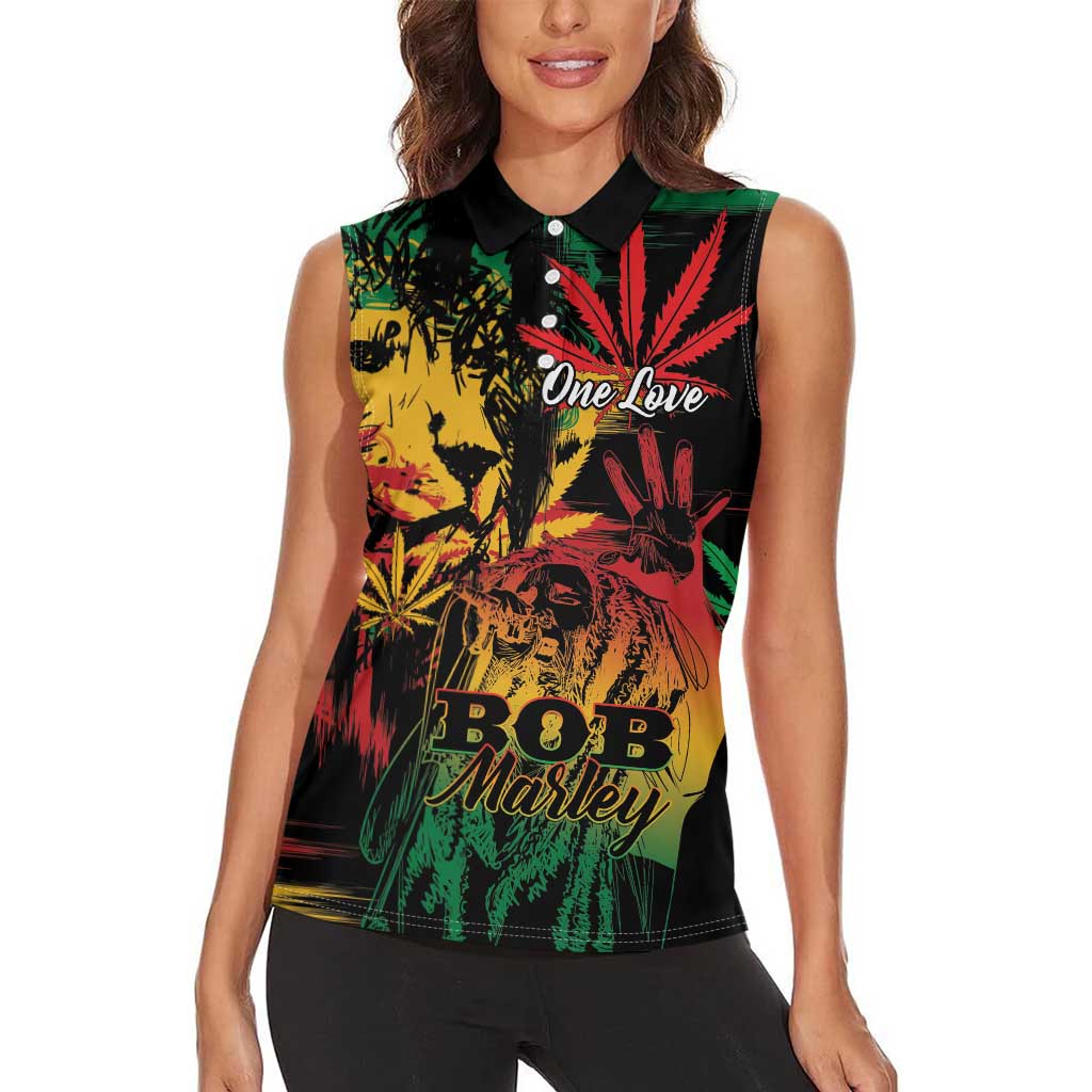 Personalized Reggae King Marley One Love Women Sleeveless Polo Shirt Rastafarian Lion Grunge - Wonder Print Shop