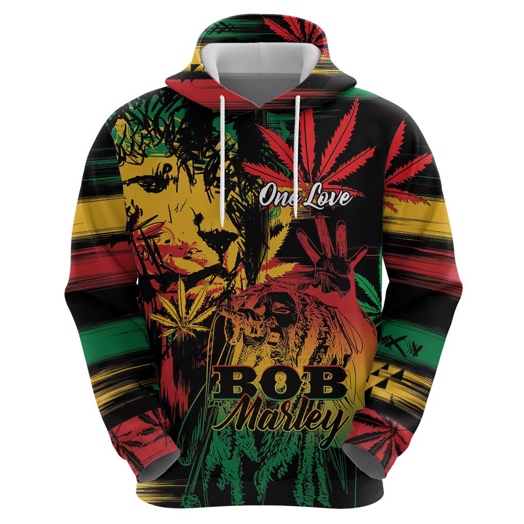 Personalized Reggae King Marley One Love Zip Hoodie Rastafarian Lion Grunge - Wonder Print Shop