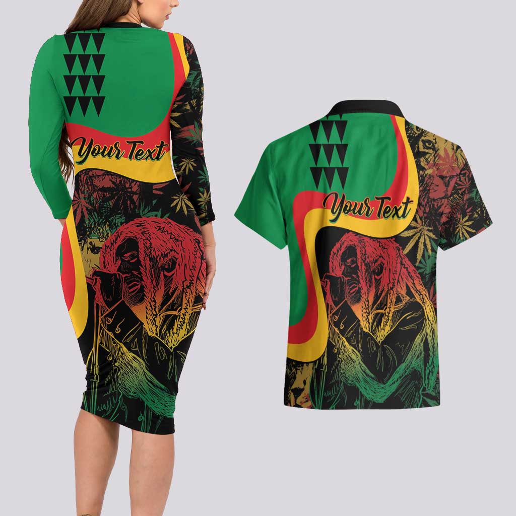 Personalized Legend Reggae Marley Couples Matching Long Sleeve Bodycon Dress and Hawaiian Shirt Kakau Jawaiian