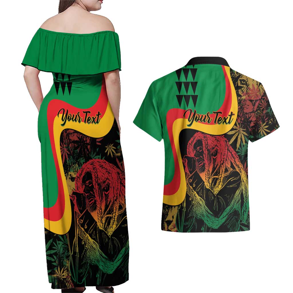 Personalized Legend Reggae Marley Couples Matching Off Shoulder Maxi Dress and Hawaiian Shirt Kakau Jawaiian
