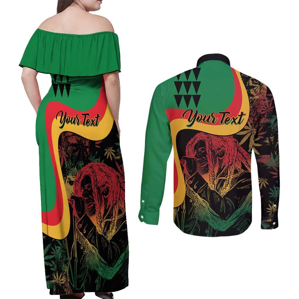 Personalized Legend Reggae Marley Couples Matching Off Shoulder Maxi Dress and Long Sleeve Button Shirt Kakau Jawaiian