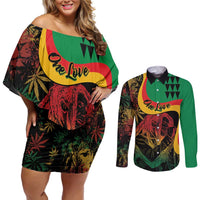 Personalized Legend Reggae Marley Couples Matching Off Shoulder Short Dress and Long Sleeve Button Shirt Kakau Jawaiian