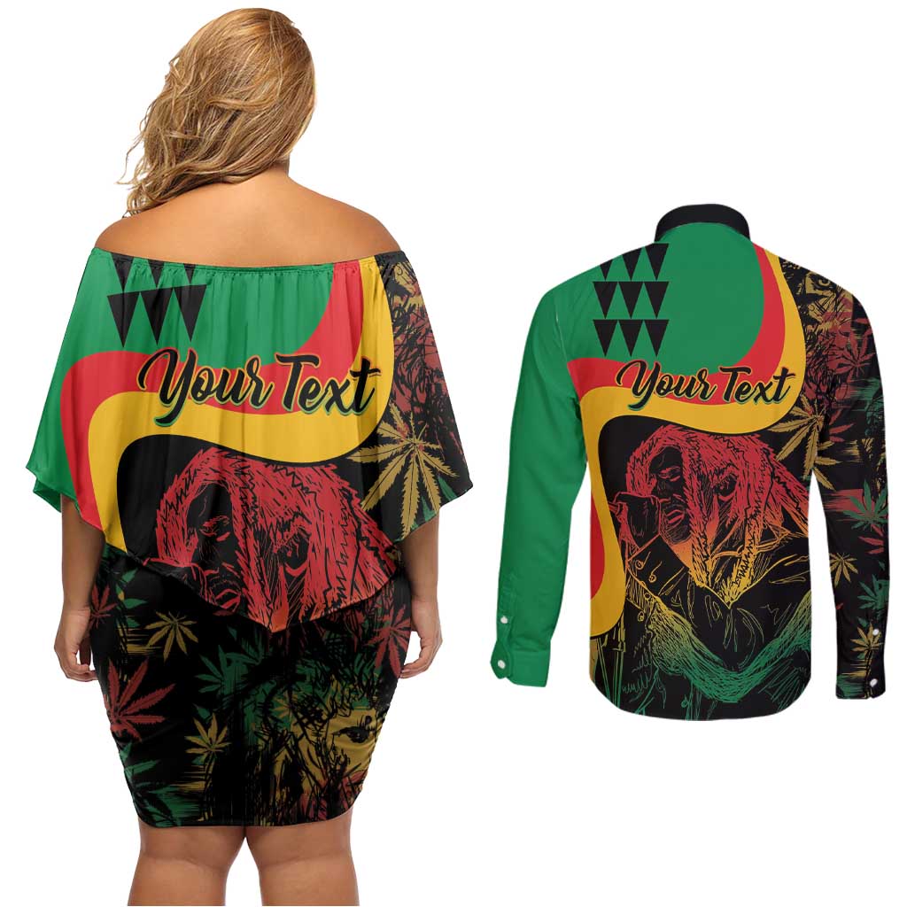 Personalized Legend Reggae Marley Couples Matching Off Shoulder Short Dress and Long Sleeve Button Shirt Kakau Jawaiian