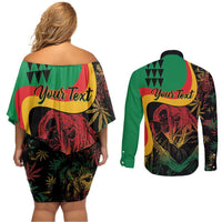 Personalized Legend Reggae Marley Couples Matching Off Shoulder Short Dress and Long Sleeve Button Shirt Kakau Jawaiian