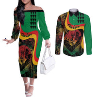 Personalized Legend Reggae Marley Couples Matching Off The Shoulder Long Sleeve Dress and Long Sleeve Button Shirt Kakau Jawaiian