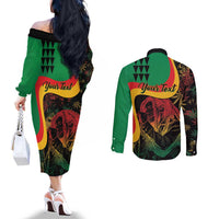 Personalized Legend Reggae Marley Couples Matching Off The Shoulder Long Sleeve Dress and Long Sleeve Button Shirt Kakau Jawaiian