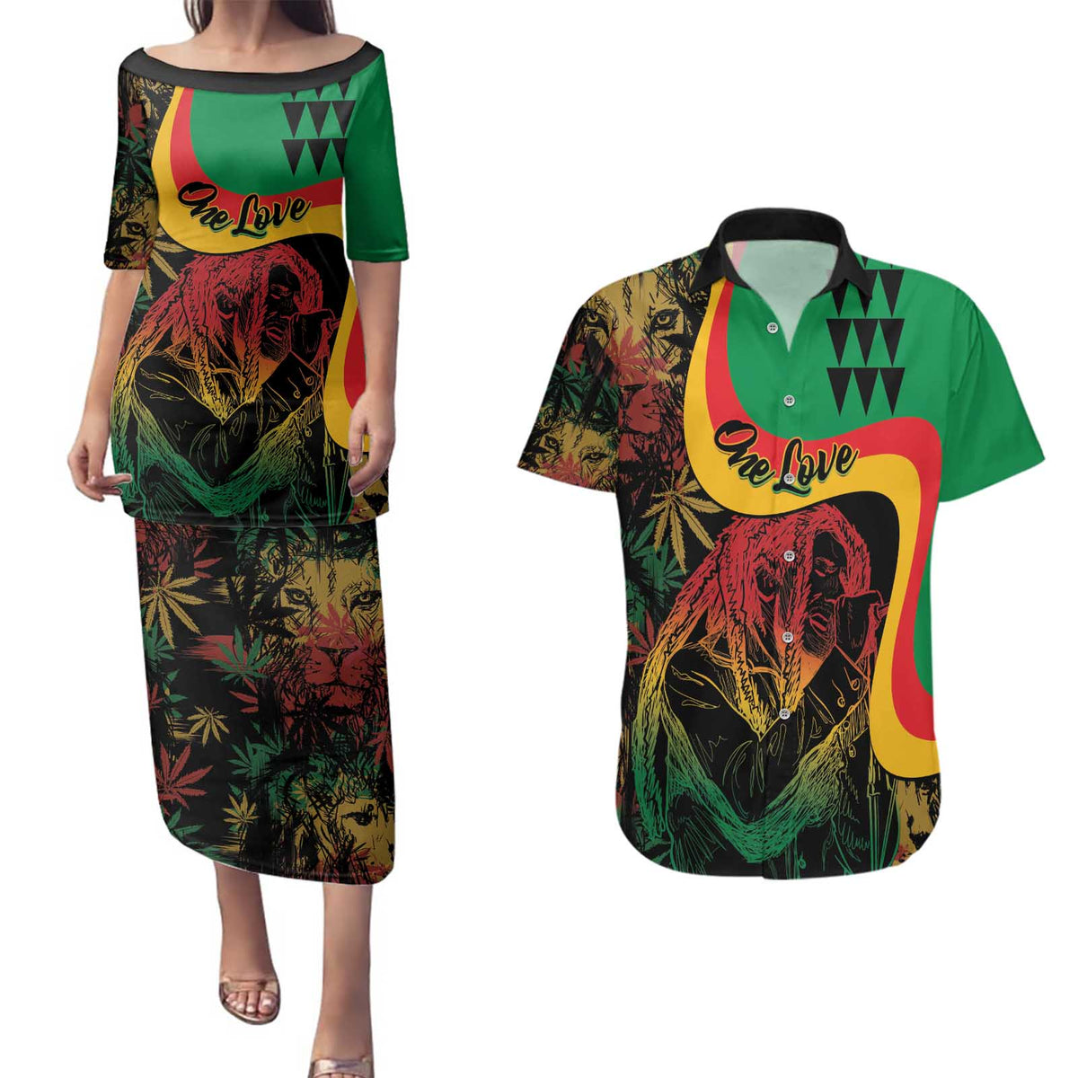 Personalized Legend Reggae Marley Couples Matching Puletasi and Hawaiian Shirt Kakau Jawaiian