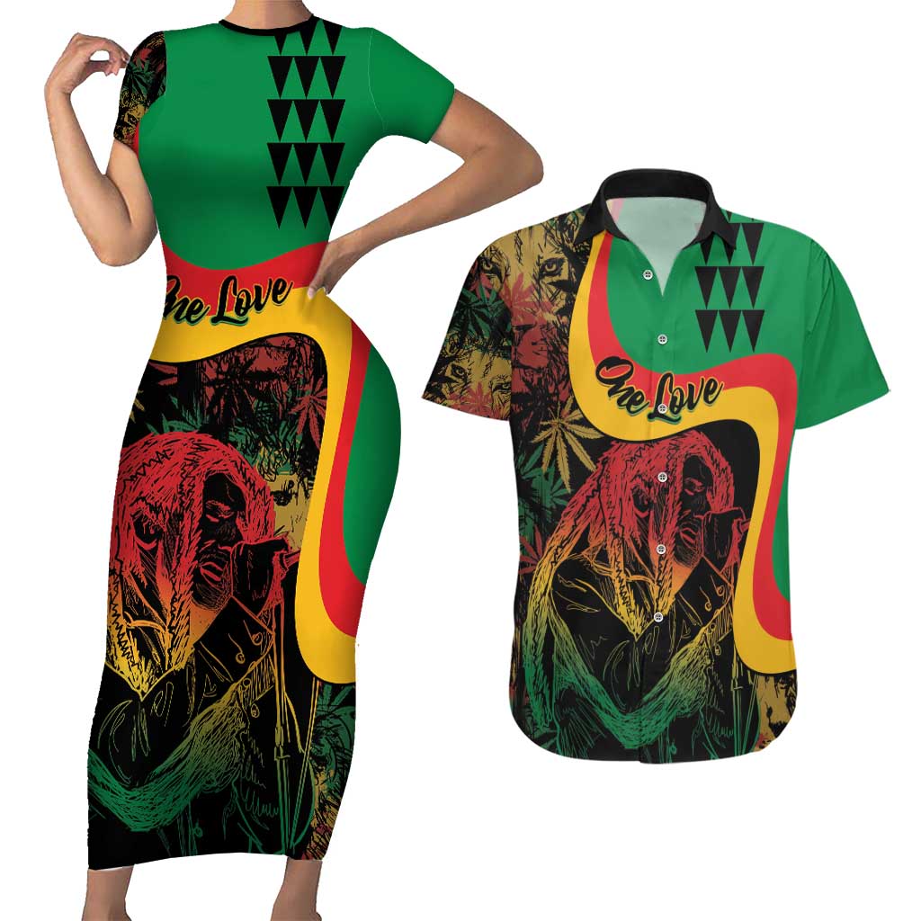 Personalized Legend Reggae Marley Couples Matching Short Sleeve Bodycon Dress and Hawaiian Shirt Kakau Jawaiian