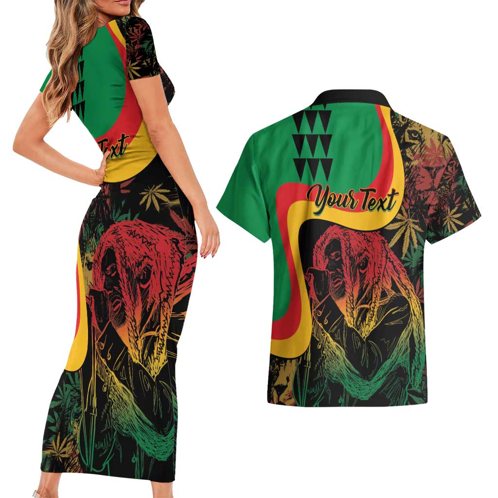 Personalized Legend Reggae Marley Couples Matching Short Sleeve Bodycon Dress and Hawaiian Shirt Kakau Jawaiian