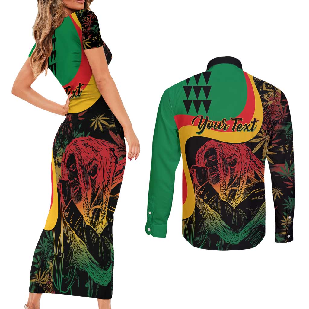 Personalized Legend Reggae Marley Couples Matching Short Sleeve Bodycon Dress and Long Sleeve Button Shirt Kakau Jawaiian
