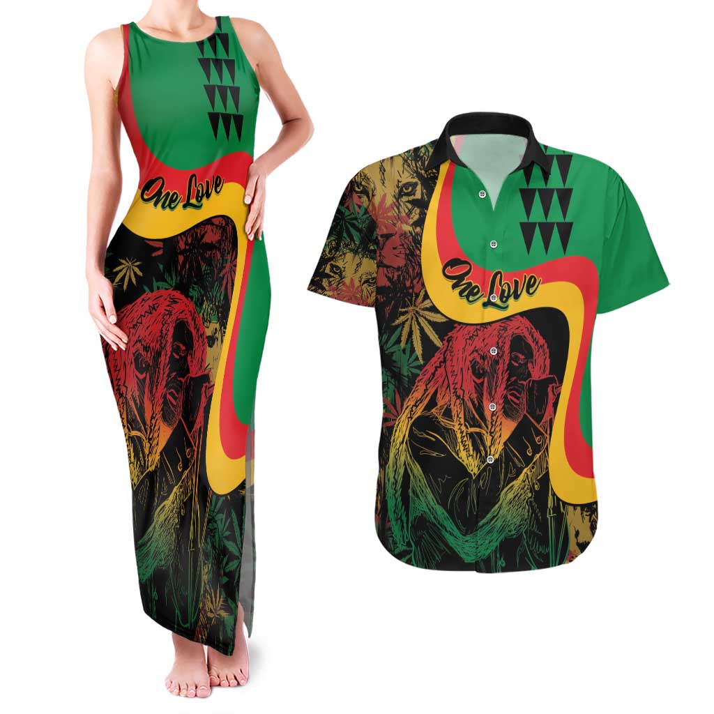 Personalized Legend Reggae Marley Couples Matching Tank Maxi Dress and Hawaiian Shirt Kakau Jawaiian
