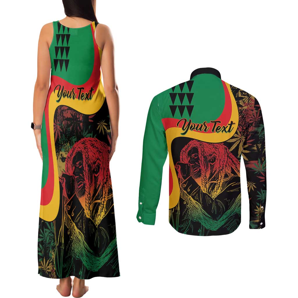 Personalized Legend Reggae Marley Couples Matching Tank Maxi Dress and Long Sleeve Button Shirt Kakau Jawaiian