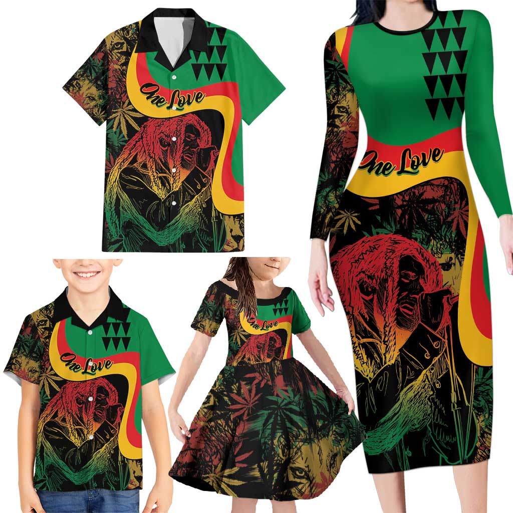 Personalized Legend Reggae Marley Family Matching Long Sleeve Bodycon Dress and Hawaiian Shirt Kakau Jawaiian