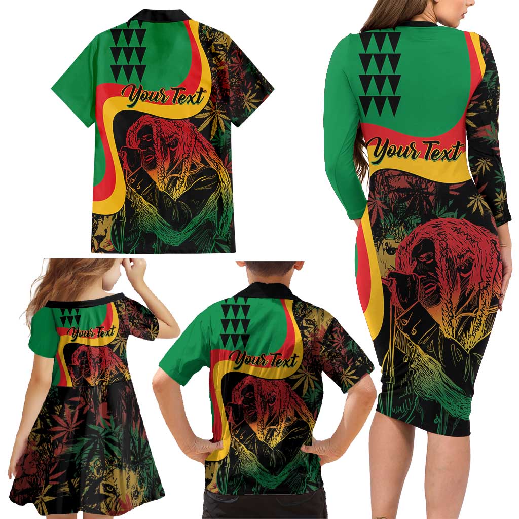 Personalized Legend Reggae Marley Family Matching Long Sleeve Bodycon Dress and Hawaiian Shirt Kakau Jawaiian