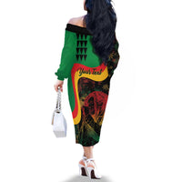 Personalized Legend Reggae Marley Family Matching Off The Shoulder Long Sleeve Dress and Hawaiian Shirt Kakau Jawaiian