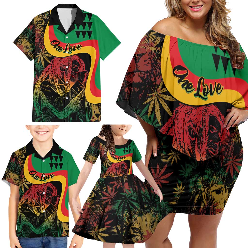 Personalized Legend Reggae Marley Family Matching Off Shoulder Short Dress and Hawaiian Shirt Kakau Jawaiian