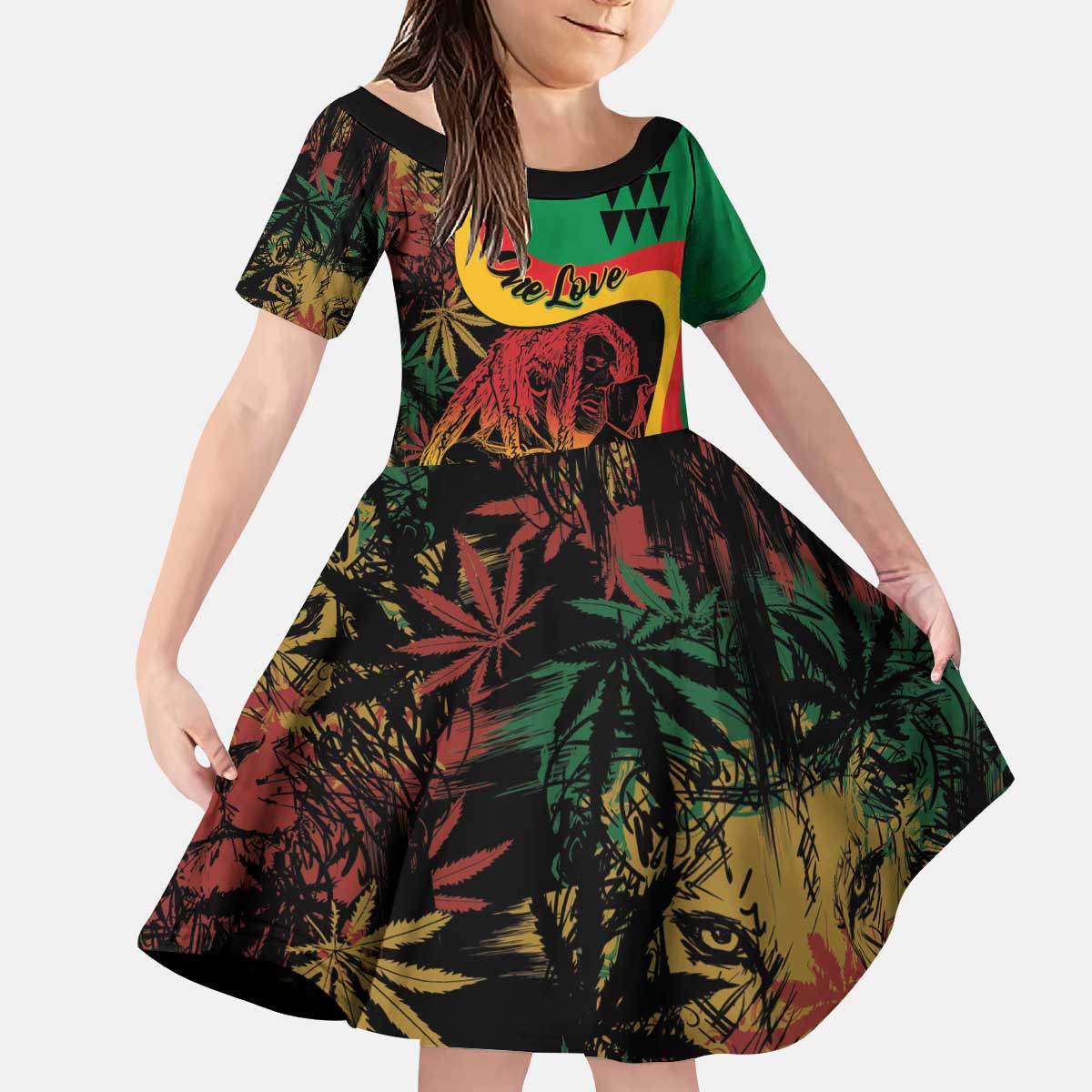 Personalized Legend Reggae Marley Kid Short Sleeve Dress Kakau Jawaiian