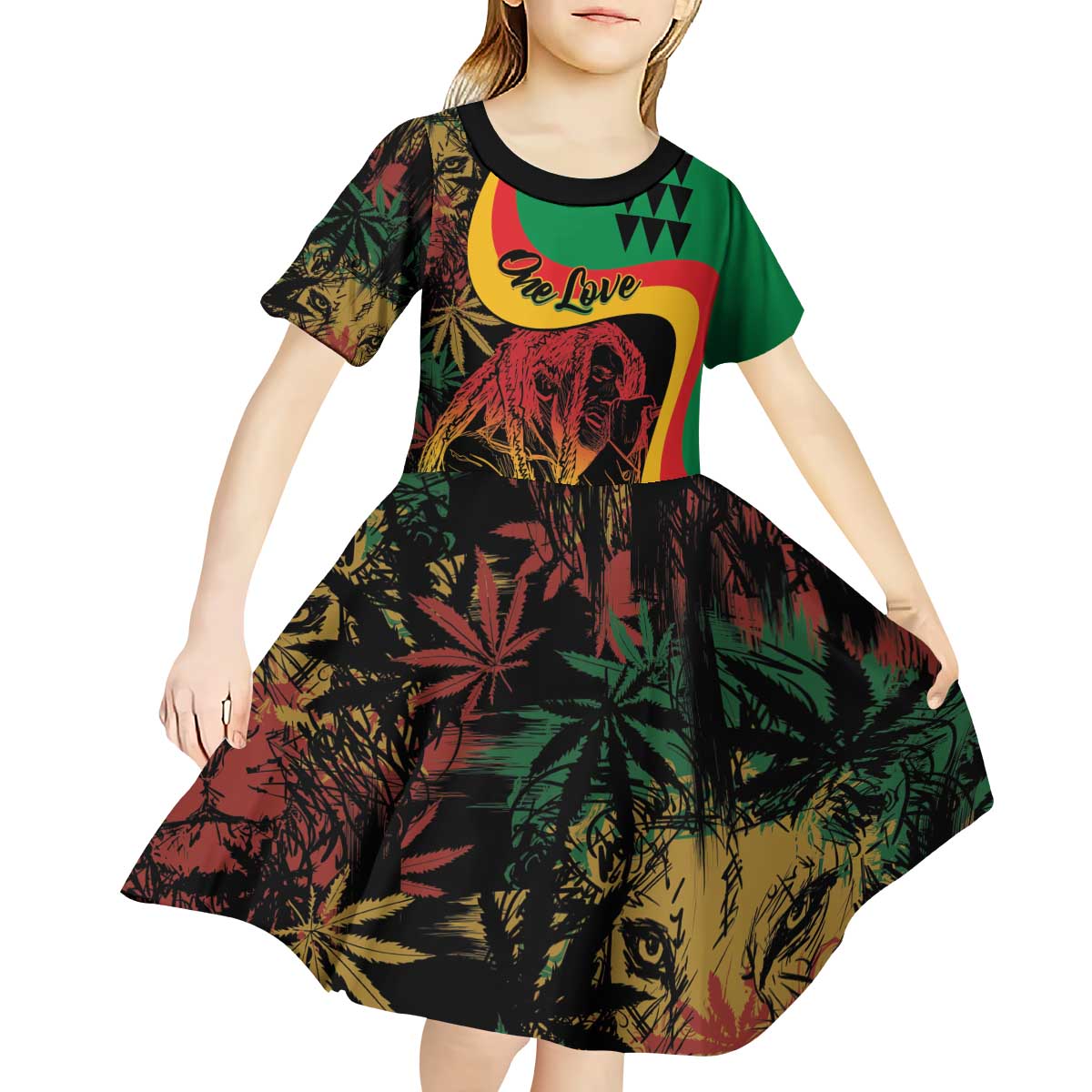 Personalized Legend Reggae Marley Kid Short Sleeve Dress Kakau Jawaiian