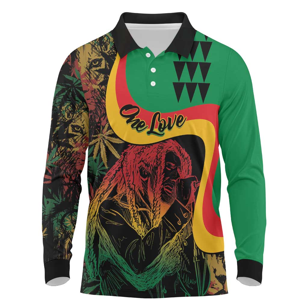 Personalized Legend Reggae Marley Long Sleeve Polo Shirt Kakau Jawaiian