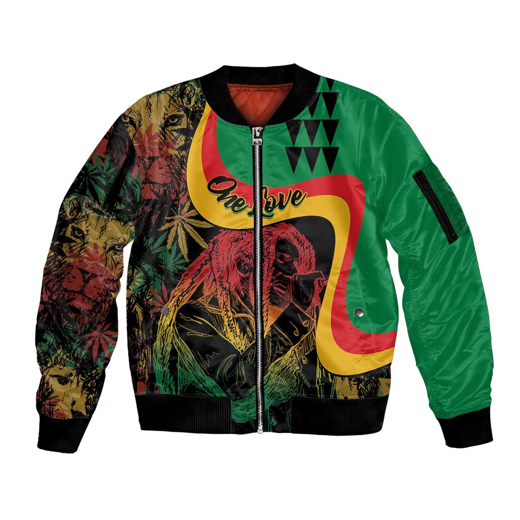 Personalized Legend Reggae Marley Sleeve Zip Bomber Jacket Kakau Jawaiian - Wonder Print Shop