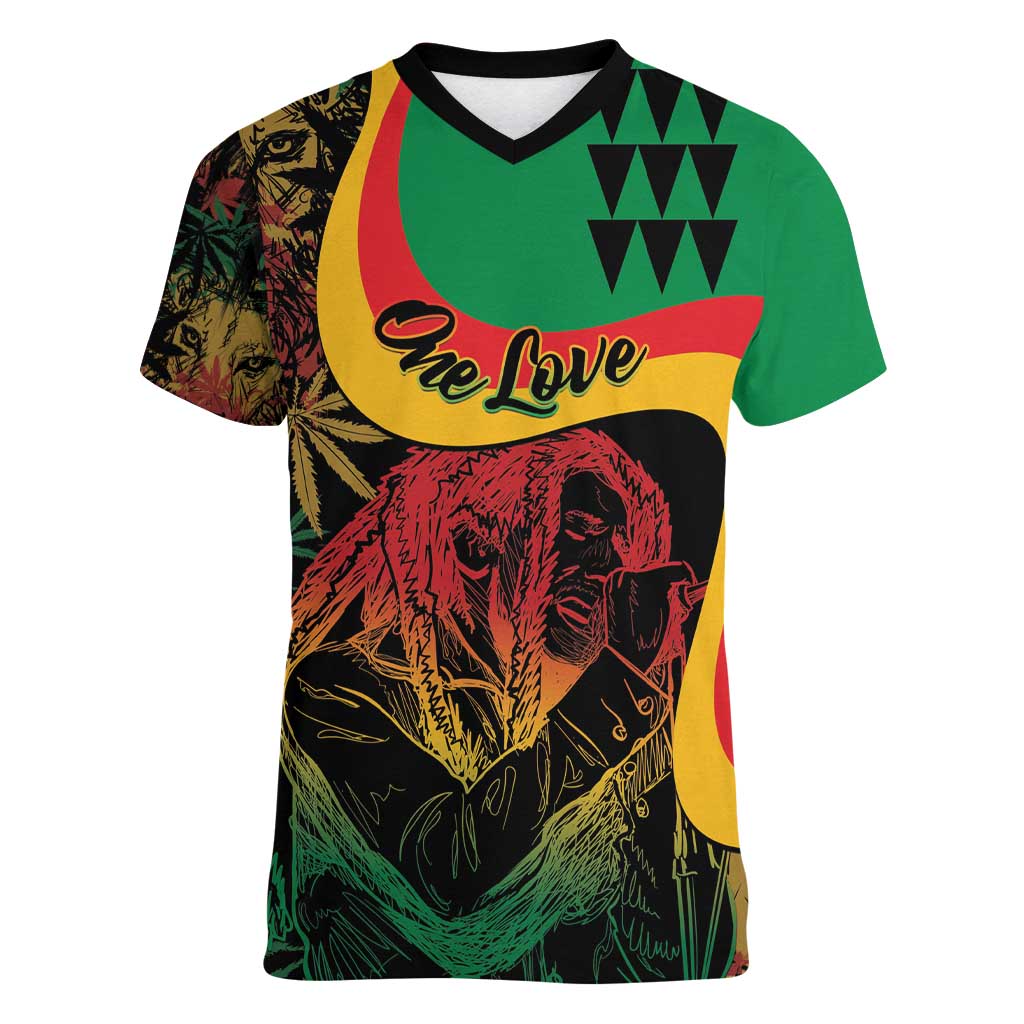 Personalized Legend Reggae Marley Women V-Neck T-Shirt Kakau Jawaiian - Wonder Print Shop