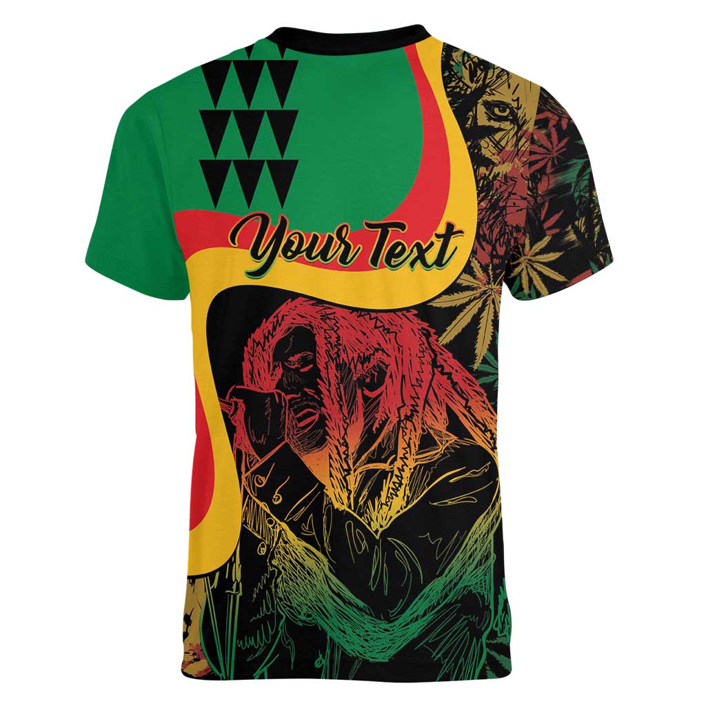 Personalized Legend Reggae Marley Women V-Neck T-Shirt Kakau Jawaiian - Wonder Print Shop