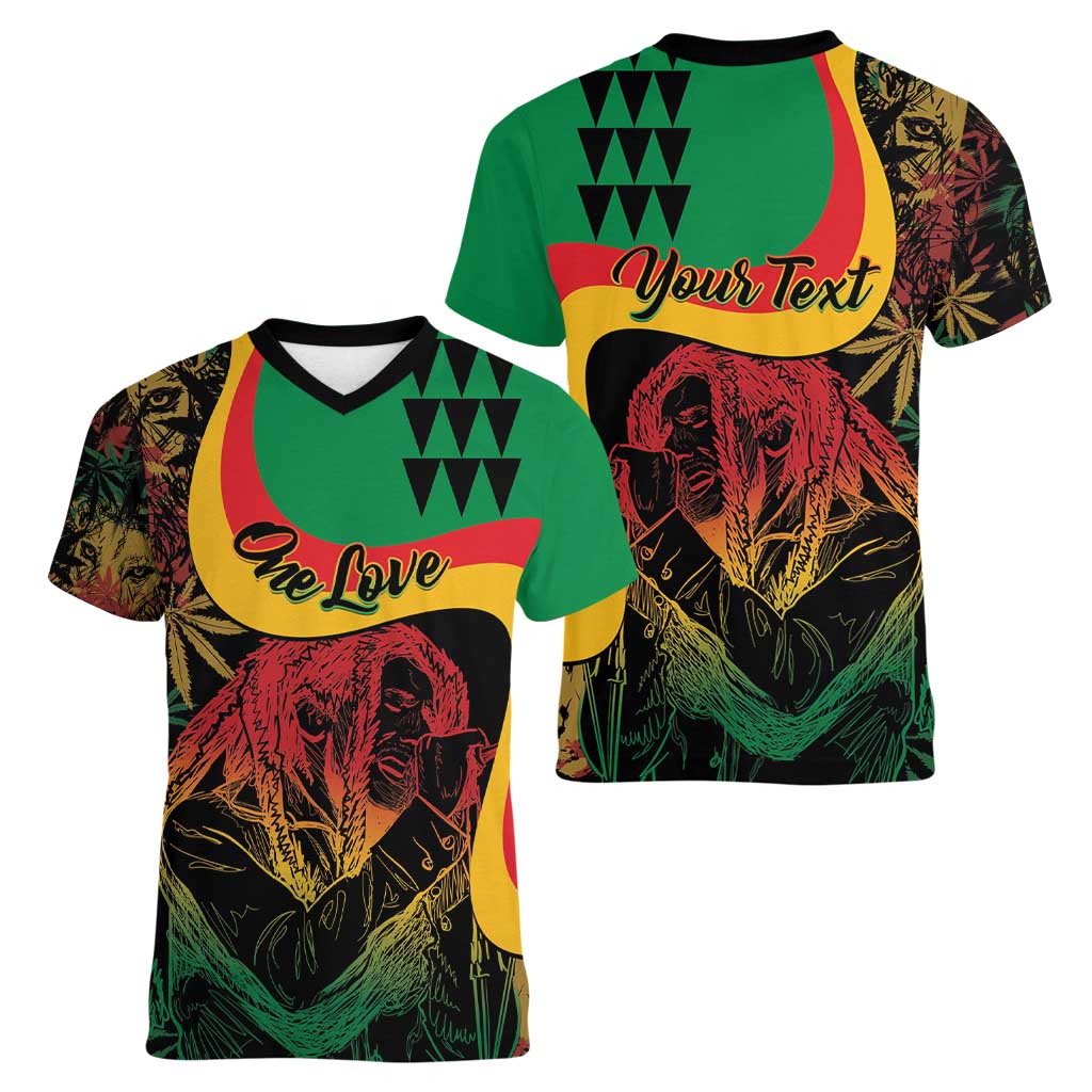 Personalized Legend Reggae Marley Women V-Neck T-Shirt Kakau Jawaiian - Wonder Print Shop