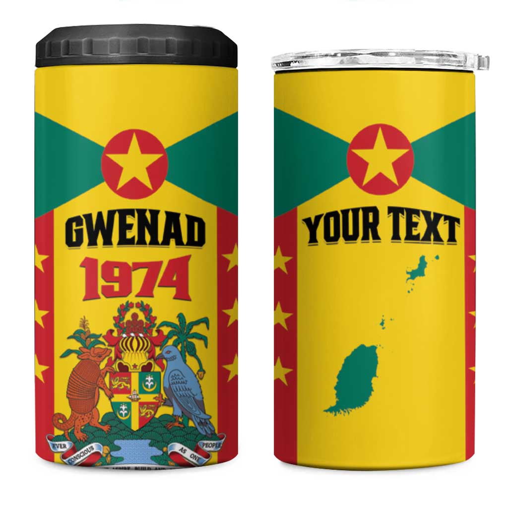 Personalized Gwenad 4 in 1 Can Cooler Tumbler Grenada Coat Of Arms Flag Style