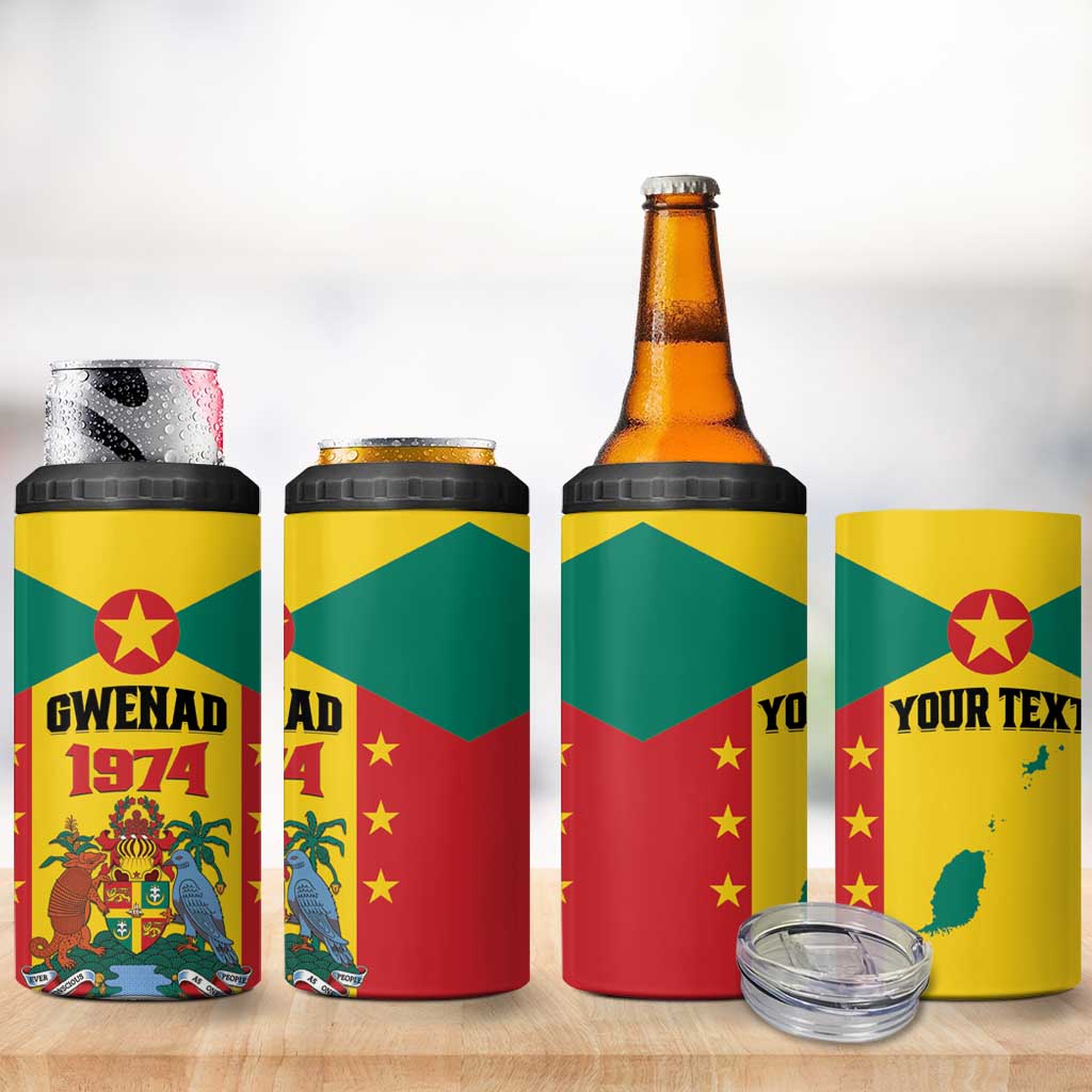 Personalized Gwenad 4 in 1 Can Cooler Tumbler Grenada Coat Of Arms Flag Style