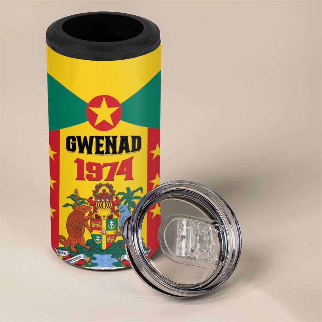 Personalized Gwenad 4 in 1 Can Cooler Tumbler Grenada Coat Of Arms Flag Style