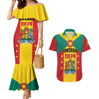 Personalized Gwenad Couples Matching Mermaid Dress and Hawaiian Shirt Grenada Coat Of Arms Flag Style