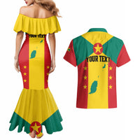 Personalized Gwenad Couples Matching Mermaid Dress and Hawaiian Shirt Grenada Coat Of Arms Flag Style