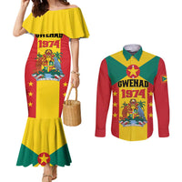 Personalized Gwenad Couples Matching Mermaid Dress and Long Sleeve Button Shirt Grenada Coat Of Arms Flag Style