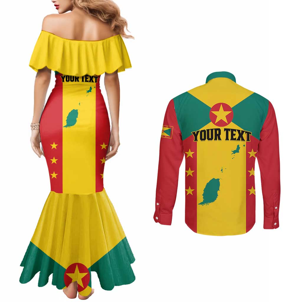 Personalized Gwenad Couples Matching Mermaid Dress and Long Sleeve Button Shirt Grenada Coat Of Arms Flag Style
