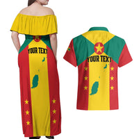 Personalized Gwenad Couples Matching Off Shoulder Maxi Dress and Hawaiian Shirt Grenada Coat Of Arms Flag Style
