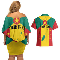Personalized Gwenad Couples Matching Off Shoulder Short Dress and Hawaiian Shirt Grenada Coat Of Arms Flag Style