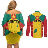 Personalized Gwenad Couples Matching Off Shoulder Short Dress and Long Sleeve Button Shirt Grenada Coat Of Arms Flag Style