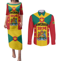 Personalized Gwenad Couples Matching Puletasi and Long Sleeve Button Shirt Grenada Coat Of Arms Flag Style