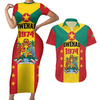 Personalized Gwenad Couples Matching Short Sleeve Bodycon Dress and Hawaiian Shirt Grenada Coat Of Arms Flag Style