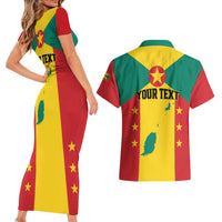 Personalized Gwenad Couples Matching Short Sleeve Bodycon Dress and Hawaiian Shirt Grenada Coat Of Arms Flag Style