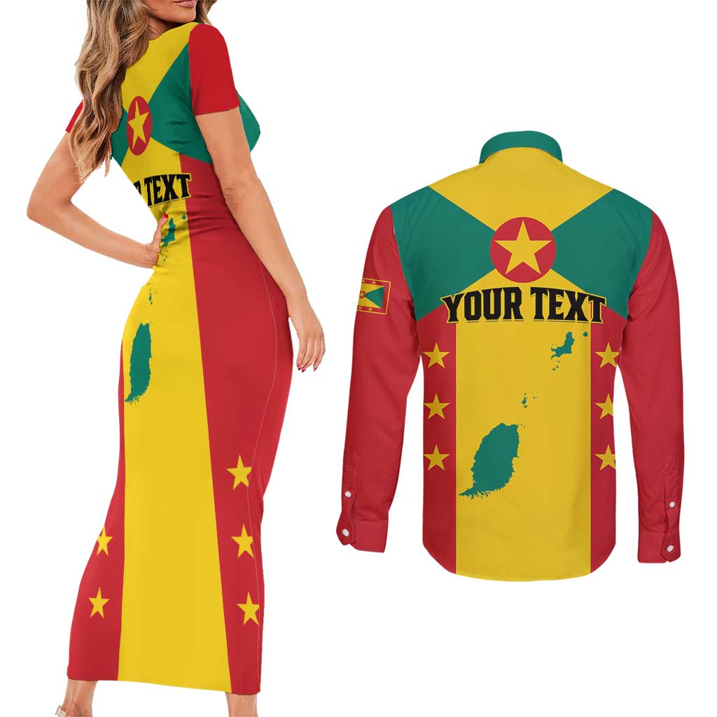 Personalized Gwenad Couples Matching Short Sleeve Bodycon Dress and Long Sleeve Button Shirt Grenada Coat Of Arms Flag Style