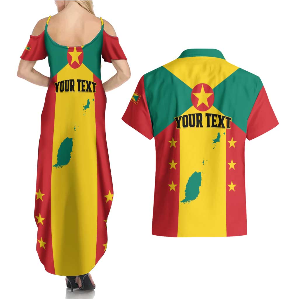 Personalized Gwenad Couples Matching Summer Maxi Dress and Hawaiian Shirt Grenada Coat Of Arms Flag Style